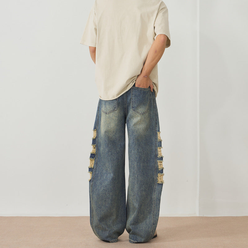 Men's Ripped Wide-leg Jeans