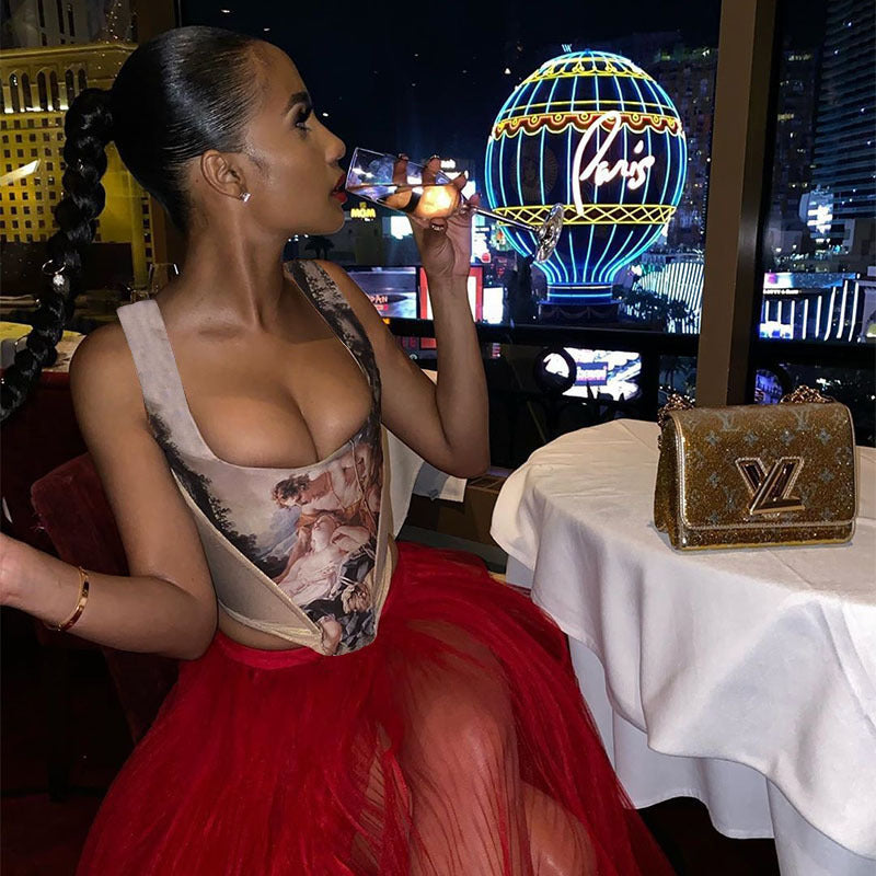 Aesthetic Print Sexy Corset Bustier Tops To Wear Out Party Club Wear Vintage Angel Crop Tank Top