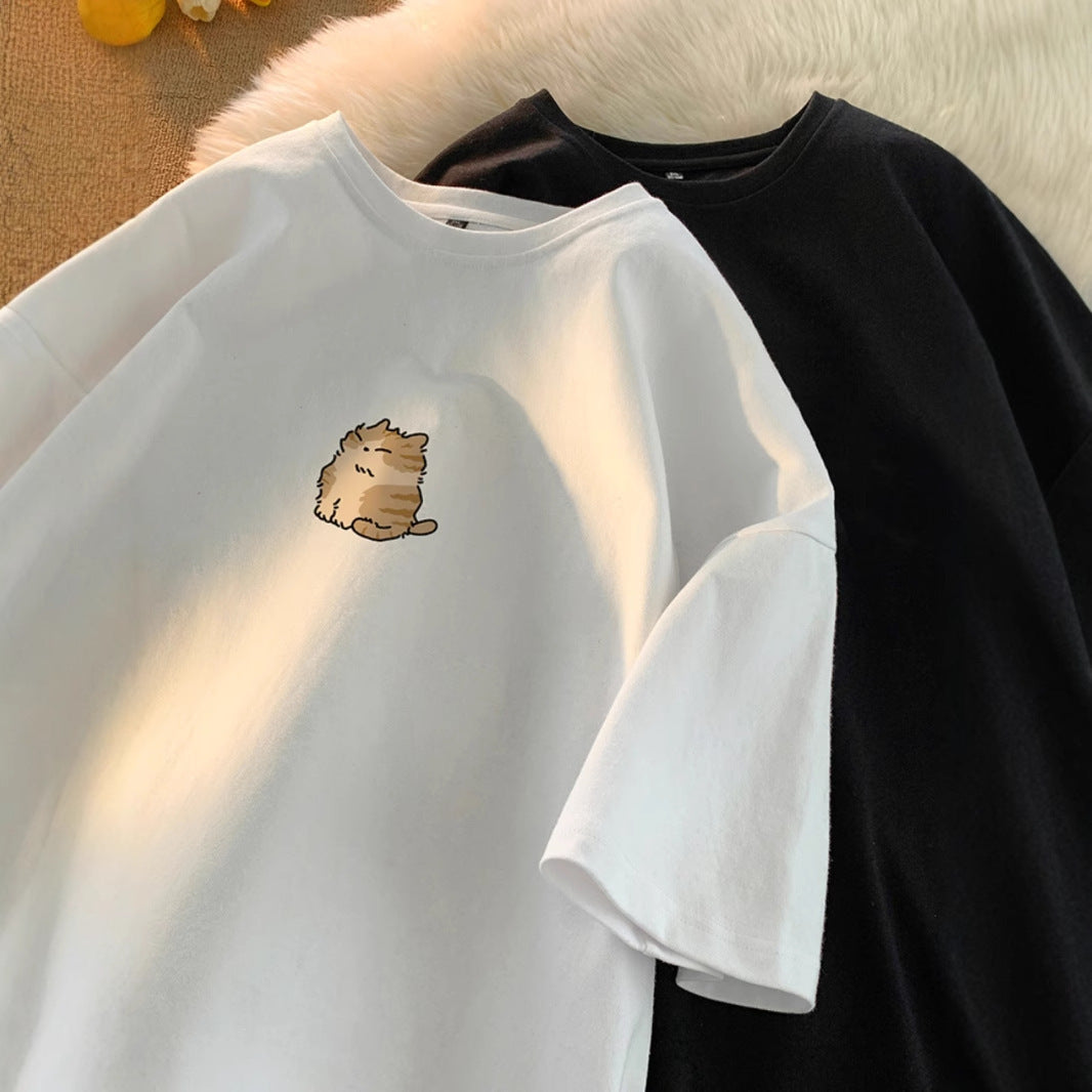 Youth Oversize Versatile Loose Round Neck Half Sleeve