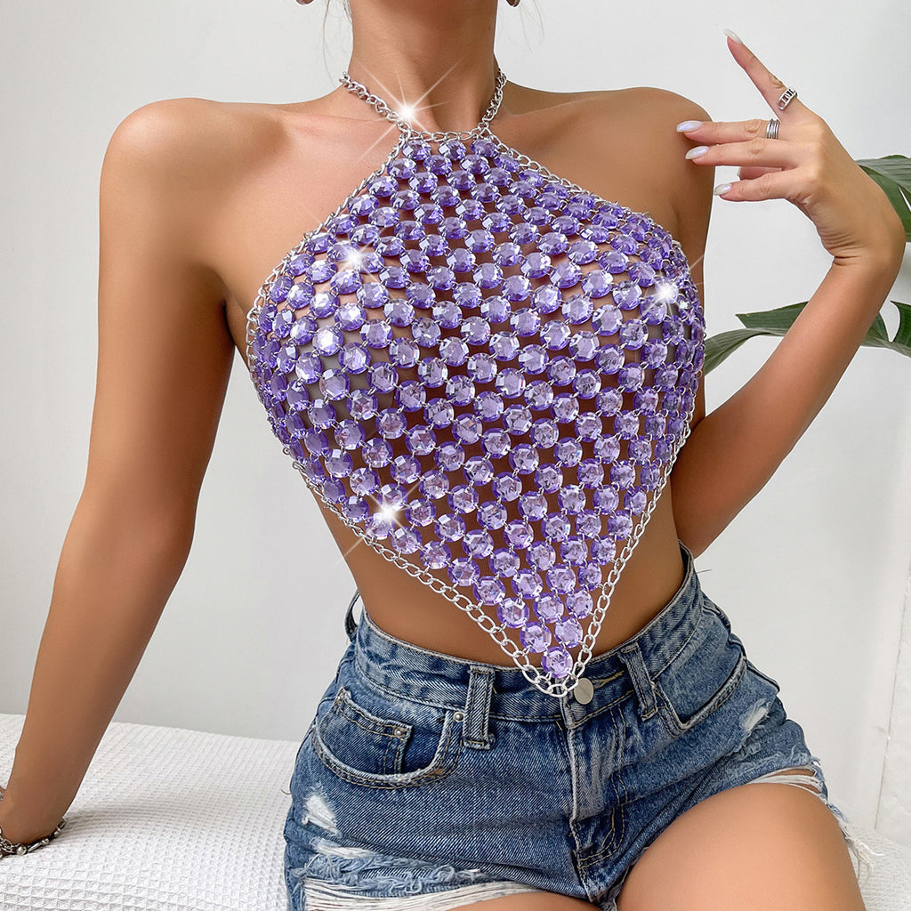 Summer Sexy Stitching Tube Top Chain Halter Top