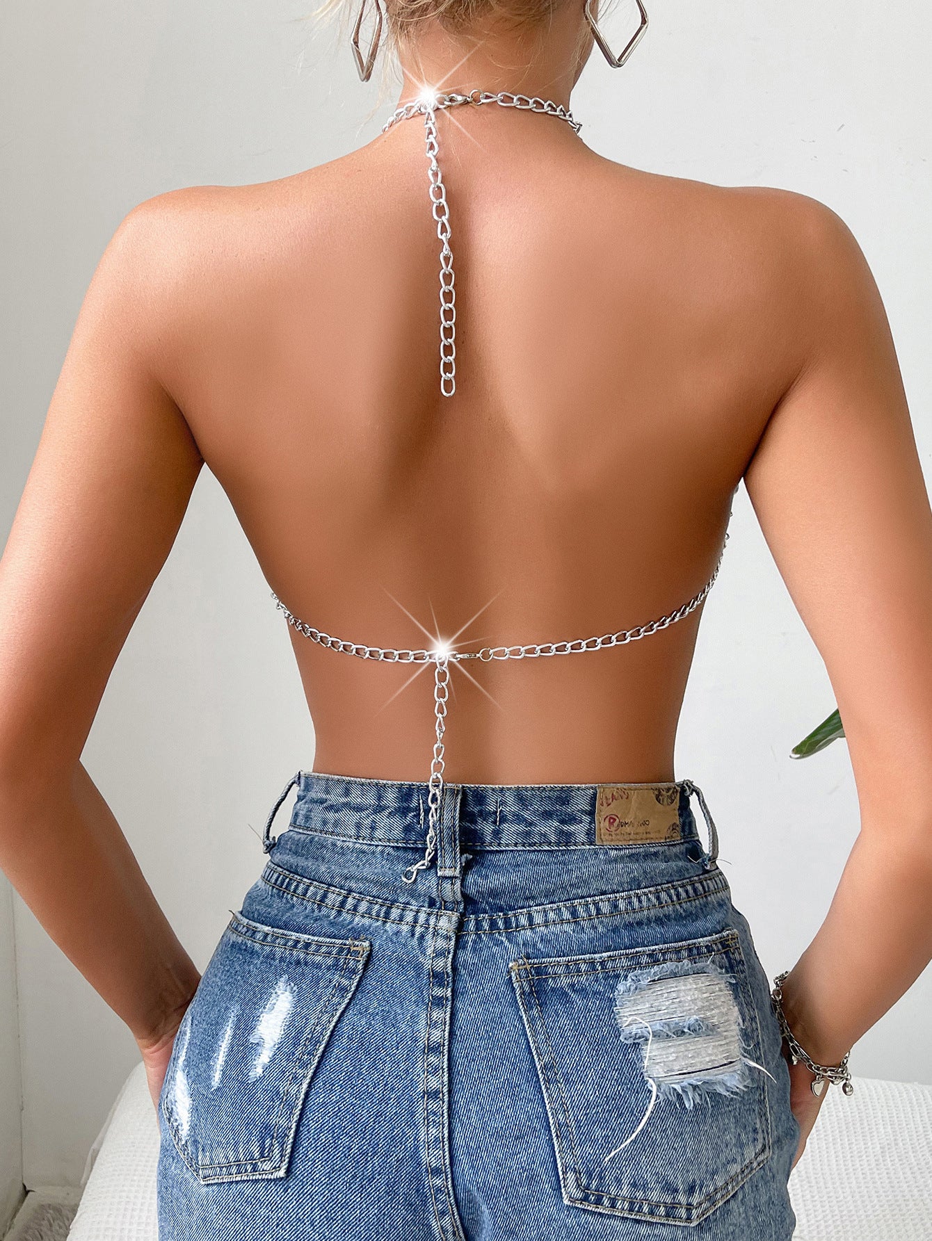 Summer Sexy Stitching Tube Top Chain Halter Top