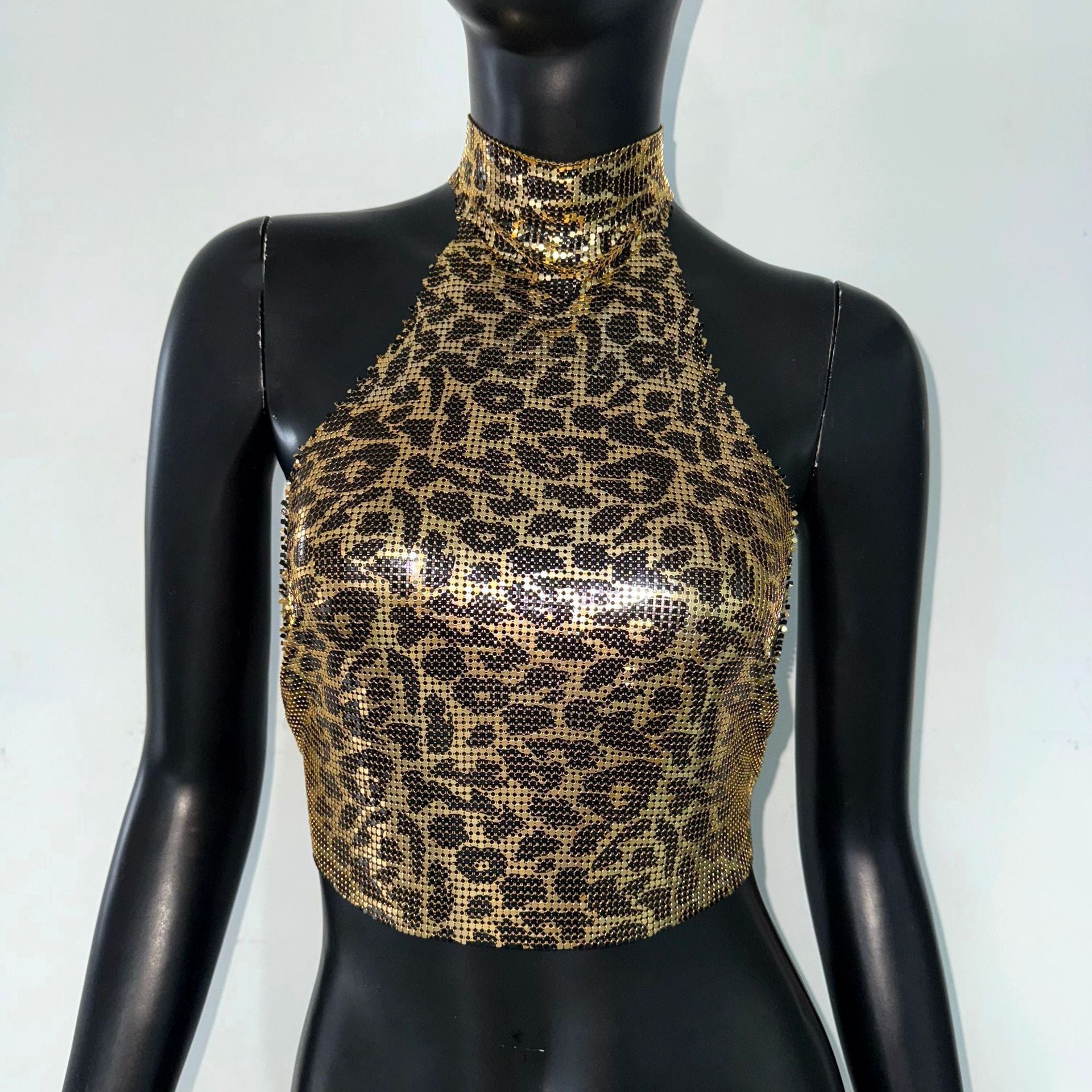 Leopard Print Vest Halter Sequin Sling Women