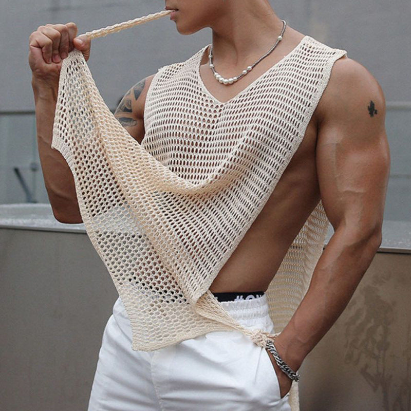 Sheer Cutout Side Strap Casual Sexy Men's Vest