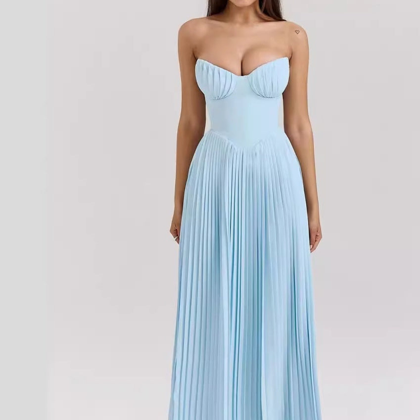Fashion Tube Top Sleeveless Pleated Tube Top Dress