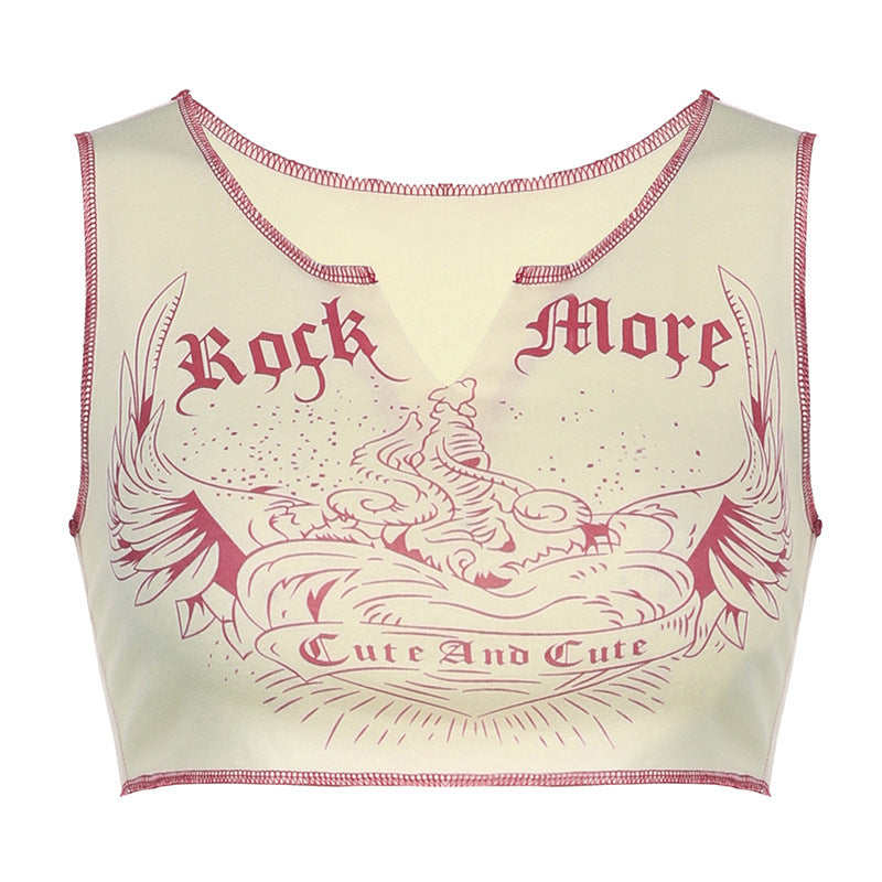 Sweet And Spicy Letter Print Slim Fit Versatile Outer Wear Small Vest Contrast Color