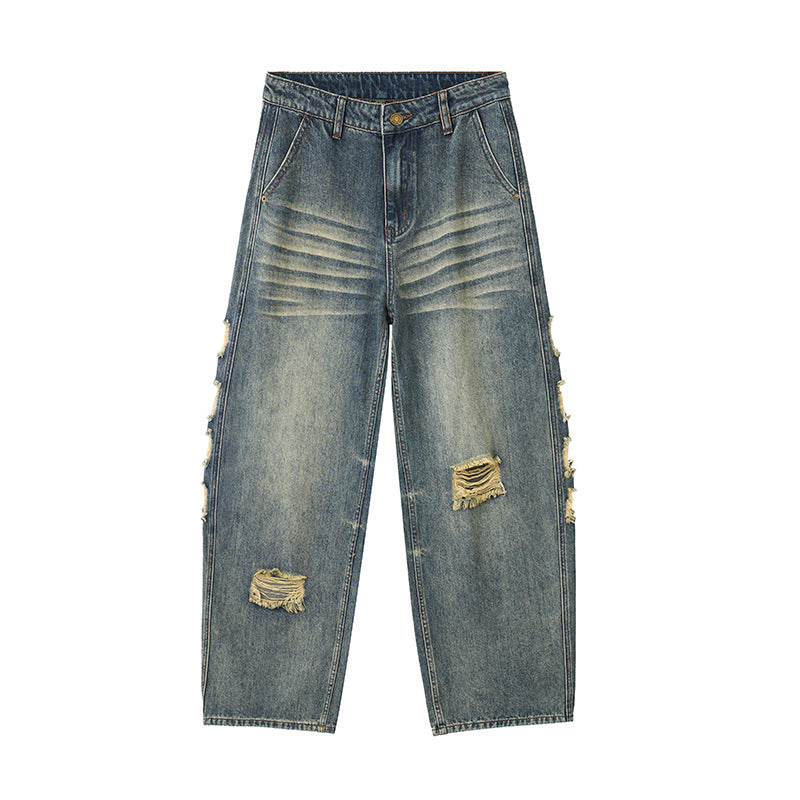 Men's Ripped Wide-leg Jeans