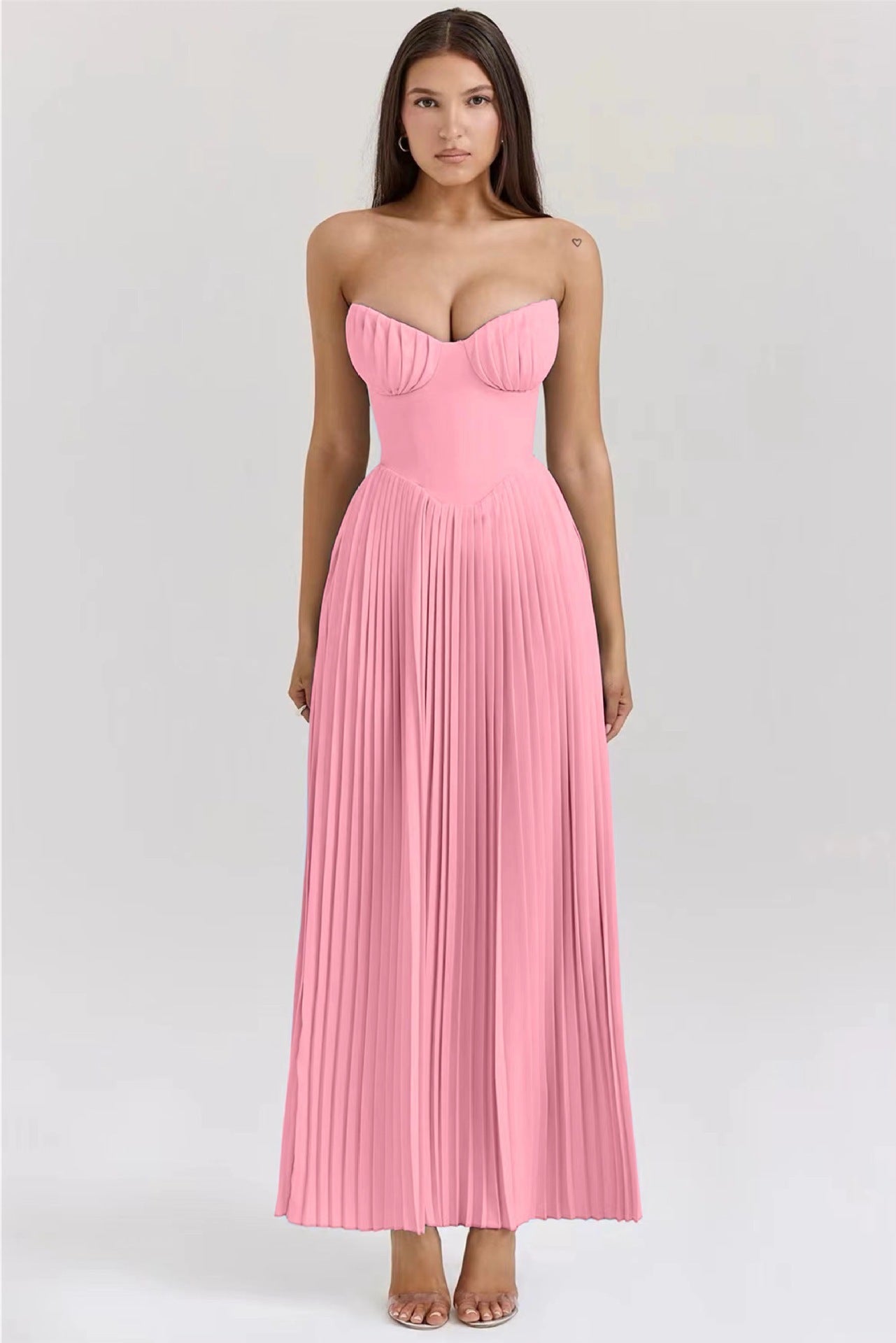 Fashion Tube Top Sleeveless Pleated Tube Top Dress