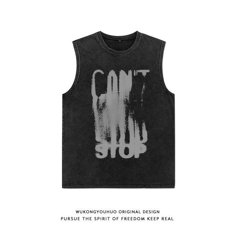 Washed Distressed Sleeveless T-shirt Men's Loose Sports Vest