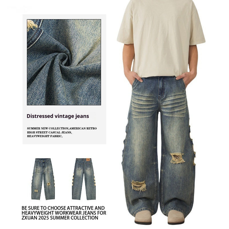 Men's Ripped Wide-leg Jeans