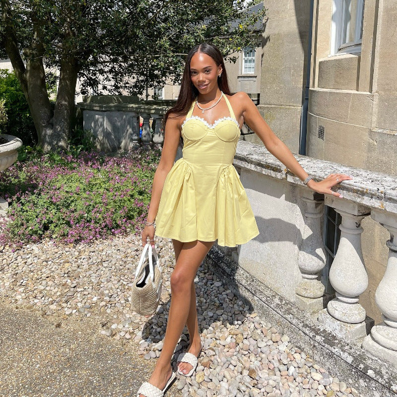 French Waist Trimming Versatile Elegant Halter Dress