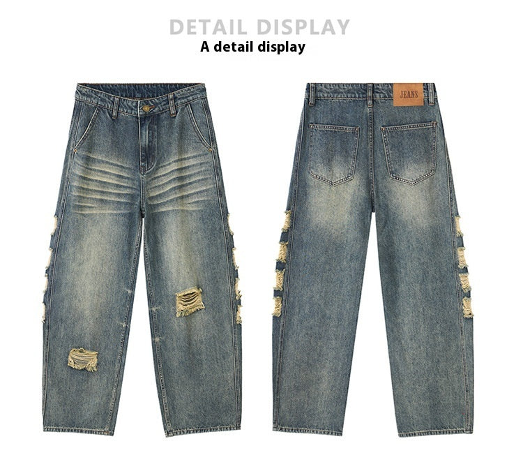 Men's Ripped Wide-leg Jeans
