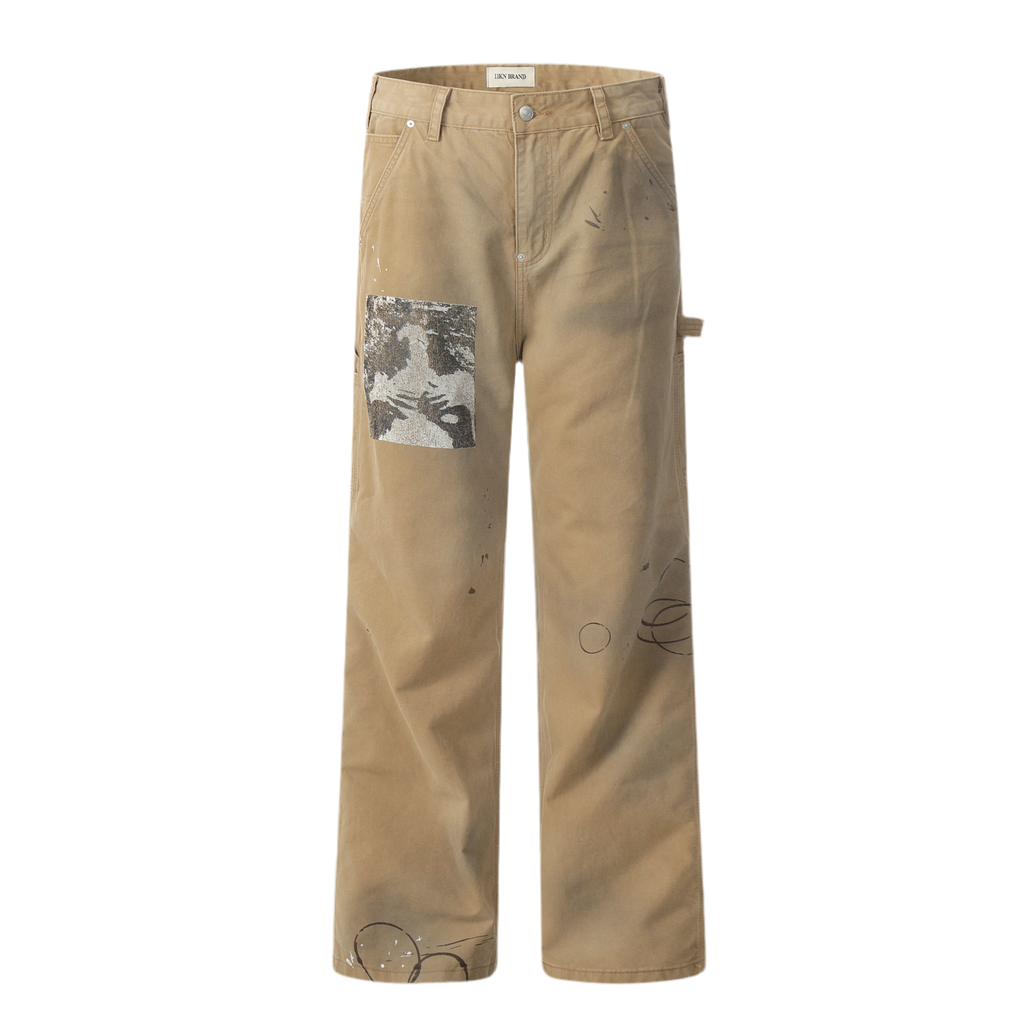 Vintage Street Tide Paint Splash Straight-leg Trousers