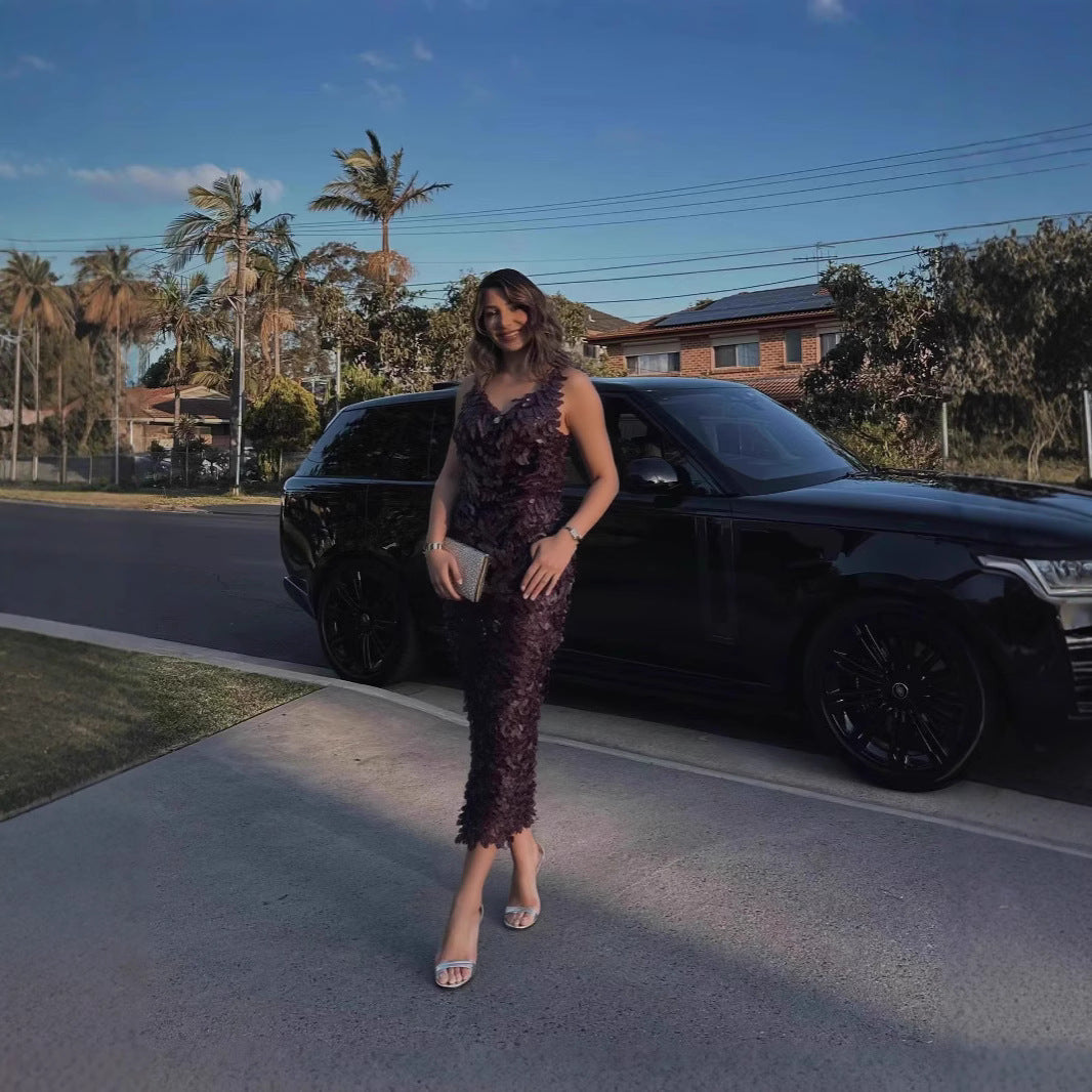 Sling Slim-fit Sequined Backless Long Dress Skirt Sexy Pure Desire