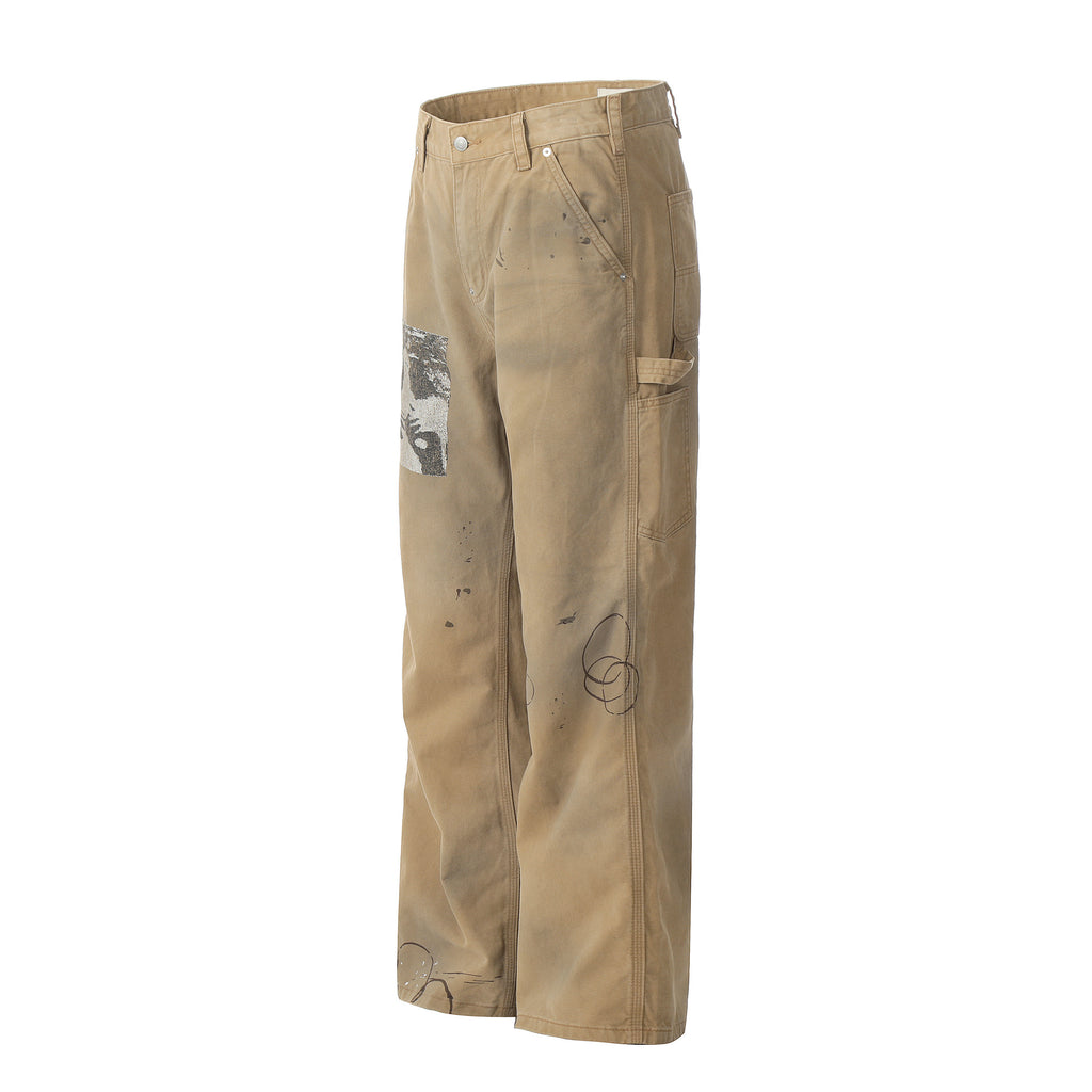 Vintage Street Tide Paint Splash Straight-leg Trousers