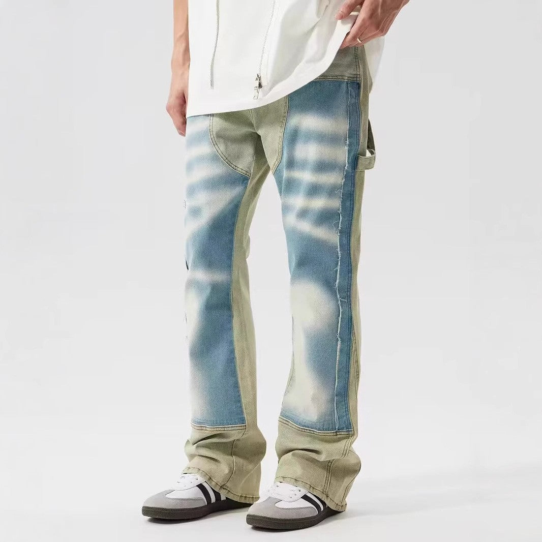 Retro Dual-color Patchwork Splash-ink Damaged Design Jeans