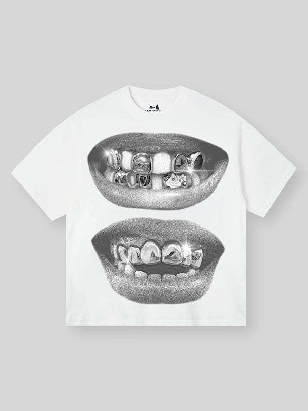 Street Vacation Style Hip Hop Pick-up Printed Loose T-shirt