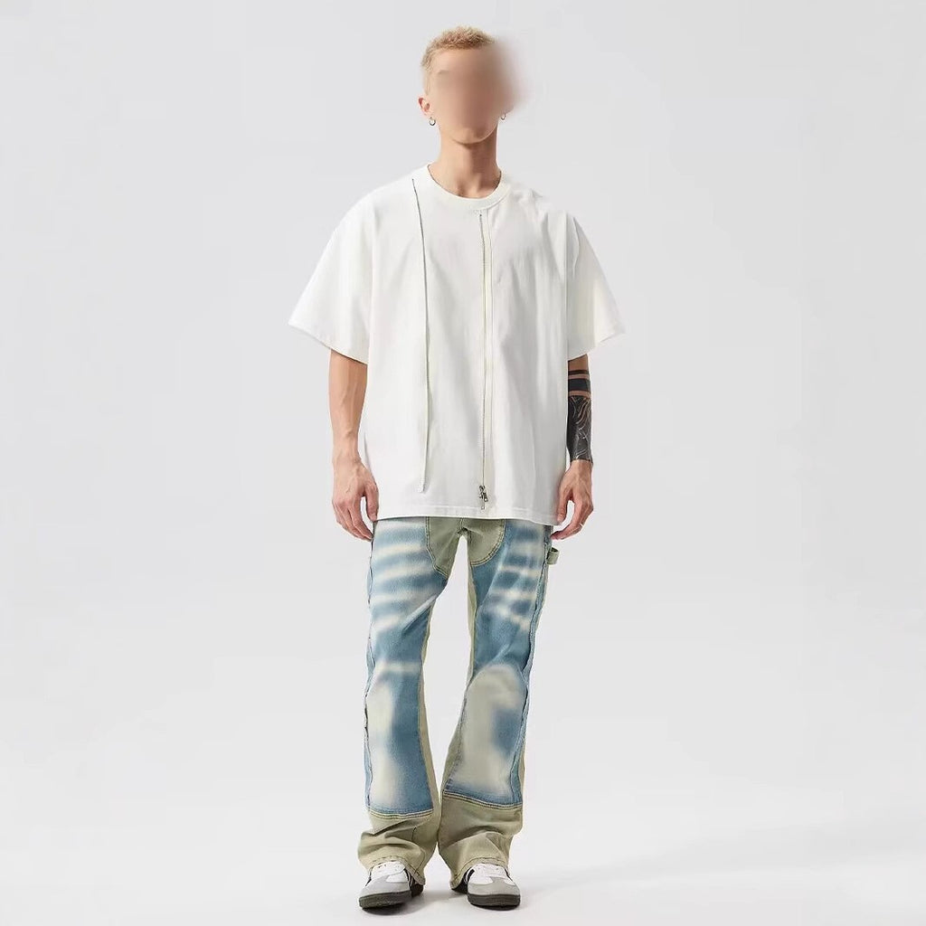 Retro Dual-color Patchwork Splash-ink Damaged Design Jeans