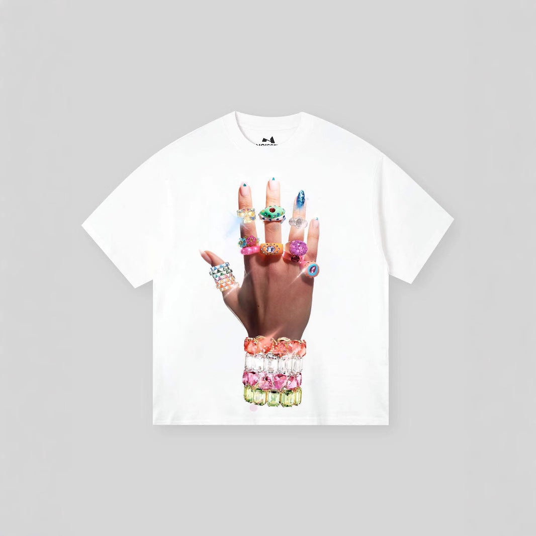 Street Vacation Style Hip Hop Pick-up Printed Loose T-shirt