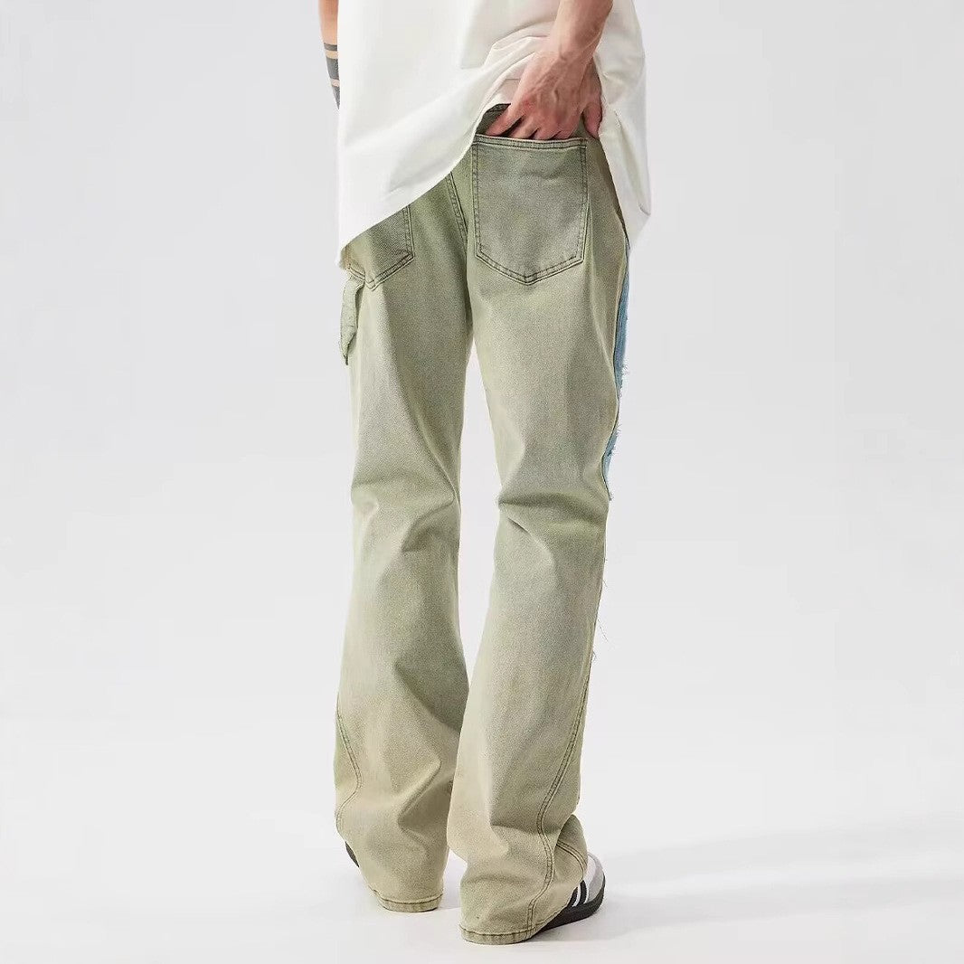 Retro Dual-color Patchwork Splash-ink Damaged Design Jeans