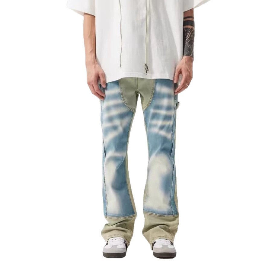 Retro Dual-color Patchwork Splash-ink Damaged Design Jeans