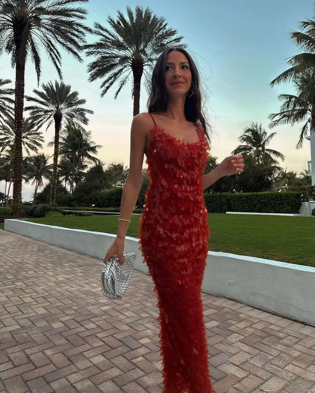 Sling Slim-fit Sequined Backless Long Dress Skirt Sexy Pure Desire