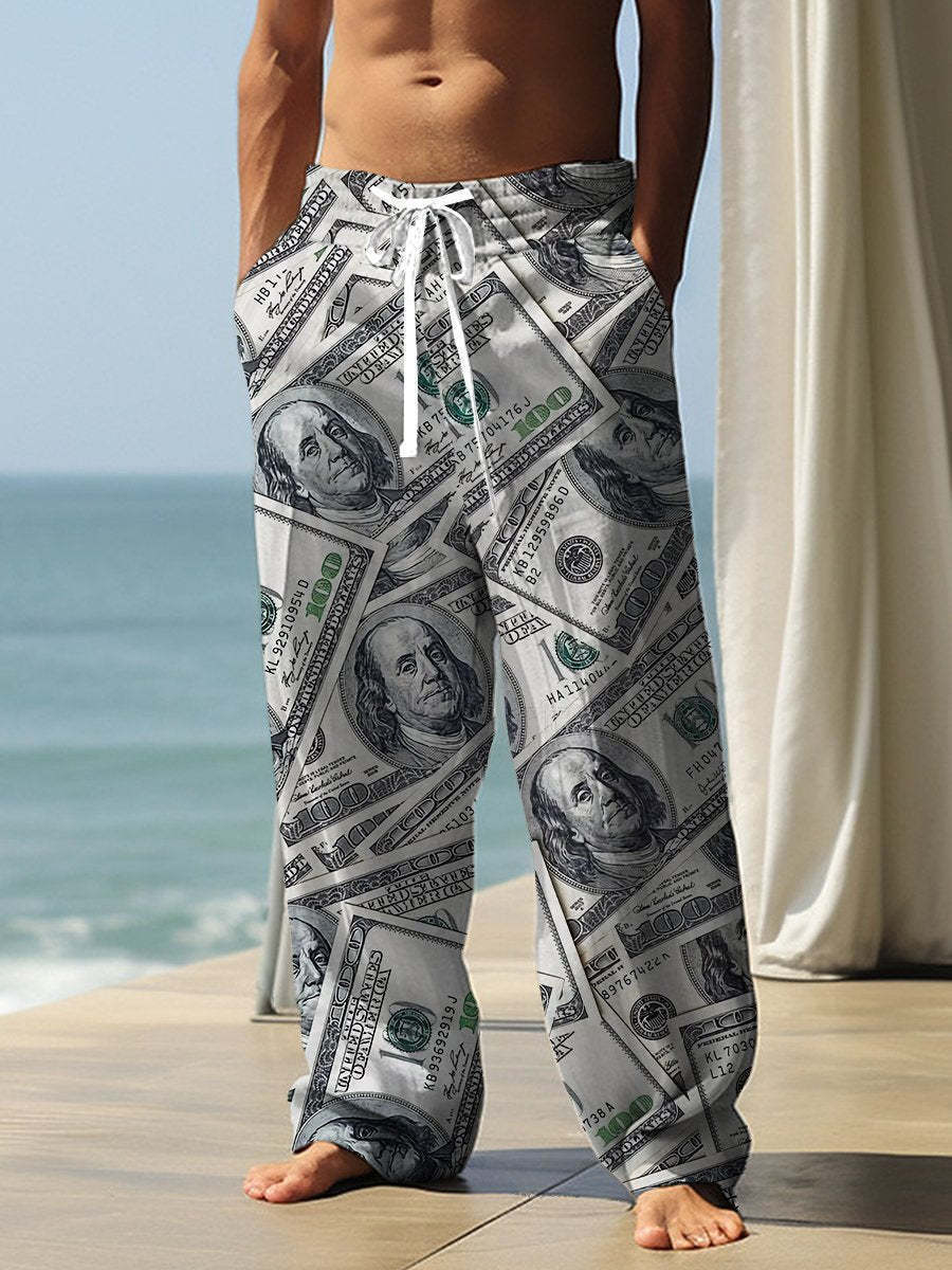 Autumn Men's Health Cloth Straight-leg Pants 3D Digital Vintage Print Ethnic Style Baggy Pants