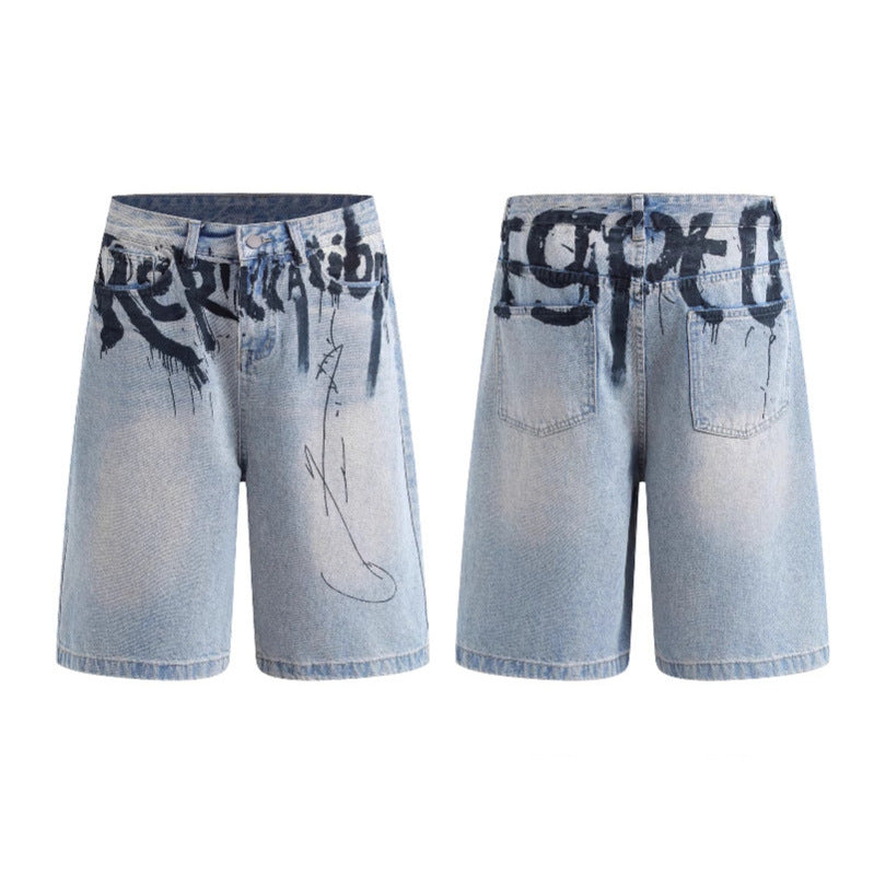 American High Street Ink Painting Blue Jeans