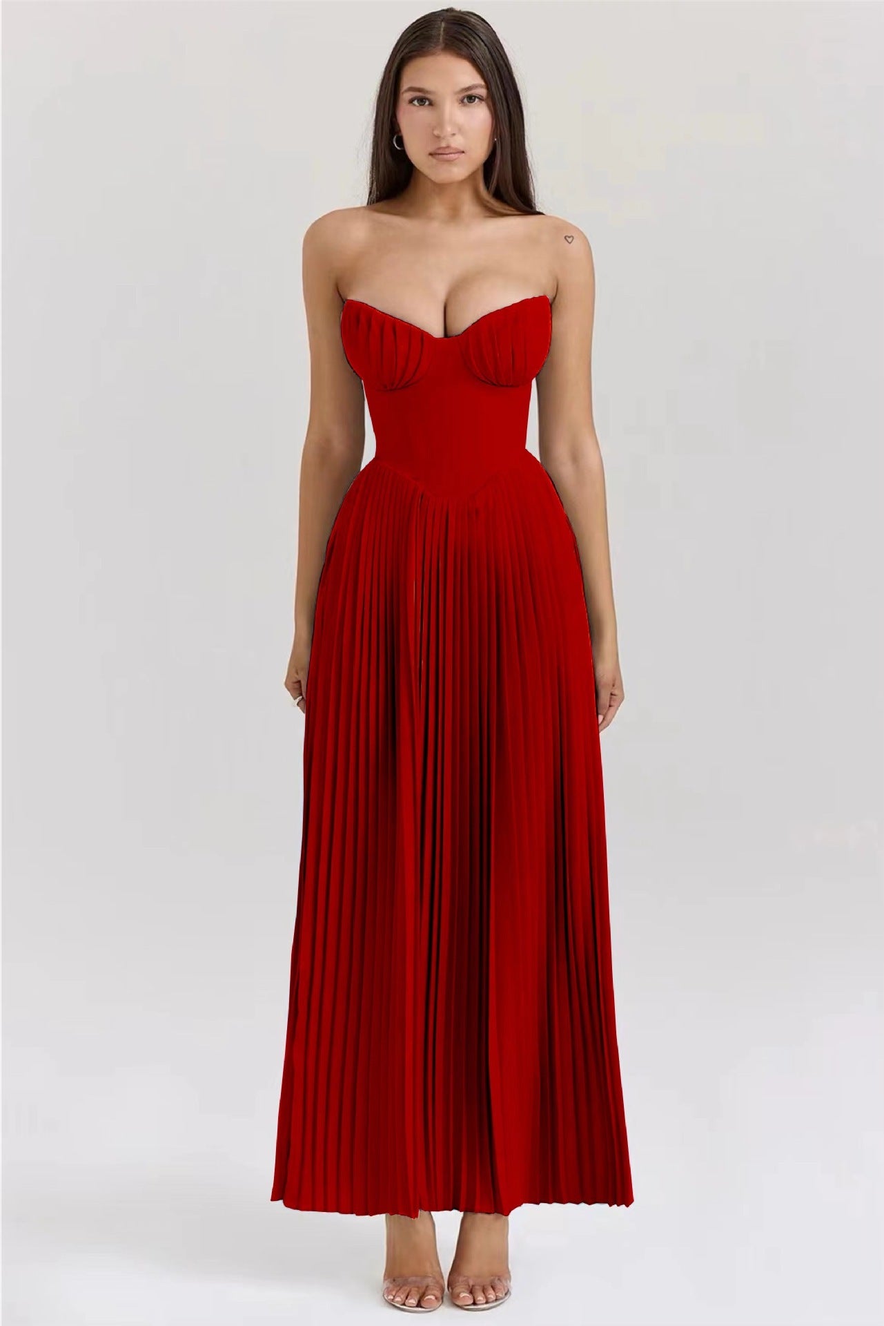 Fashion Tube Top Sleeveless Pleated Tube Top Dress