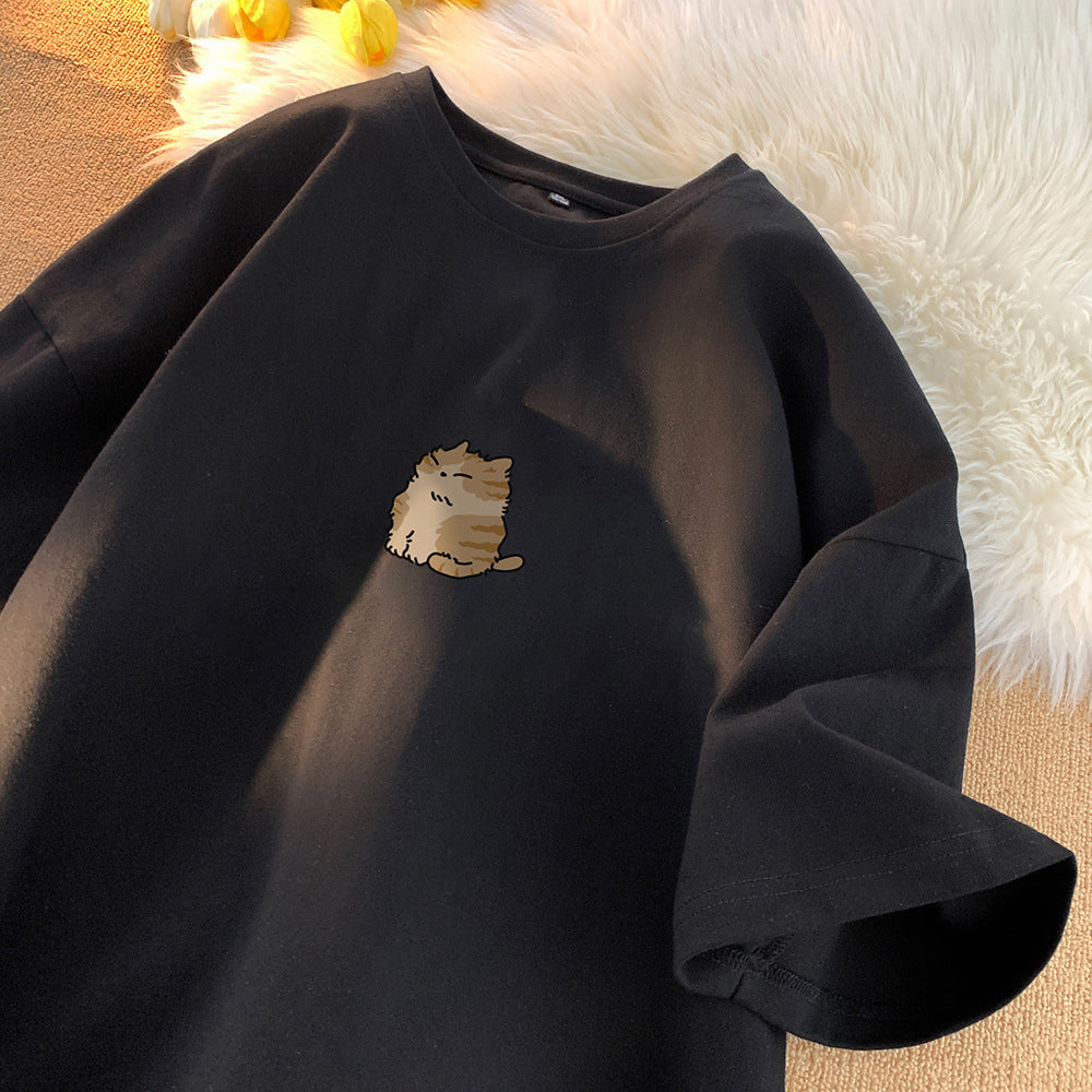Youth Oversize Versatile Loose Round Neck Half Sleeve