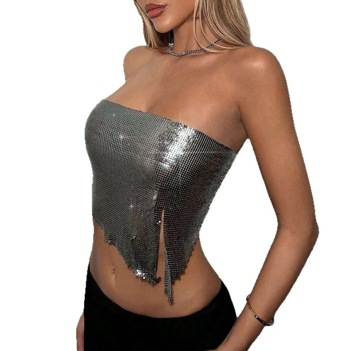 Women's Metal Sequins Top Lace-up Tube Top Sling