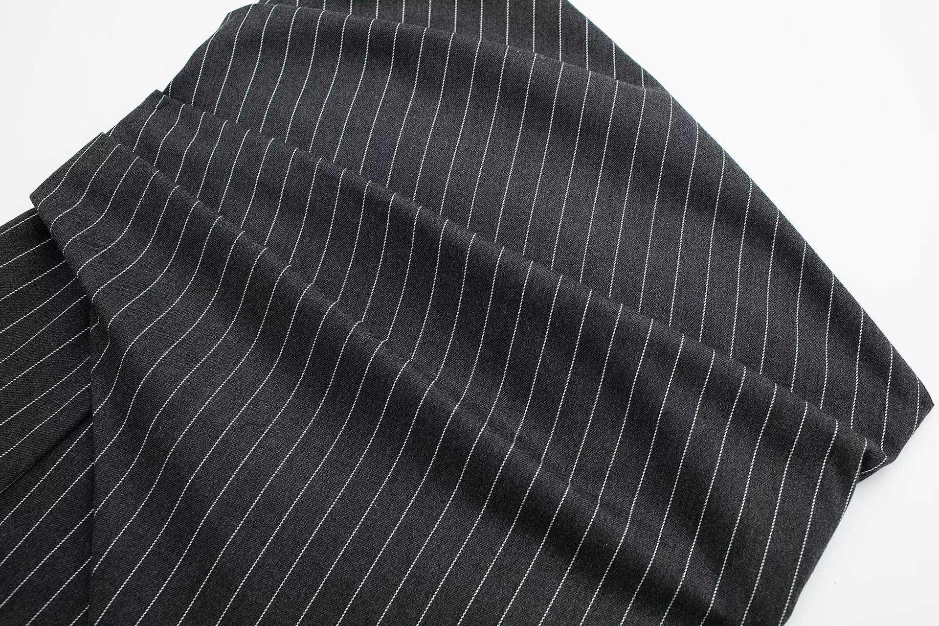 Diagonal Neck Pinstripe Tight Pleated Corset Top