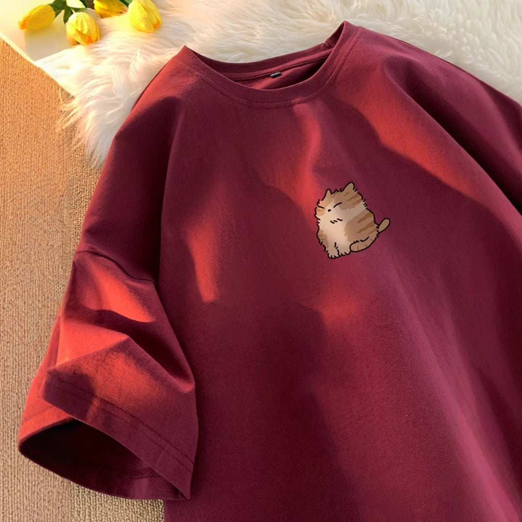 Youth Oversize Versatile Loose Round Neck Half Sleeve