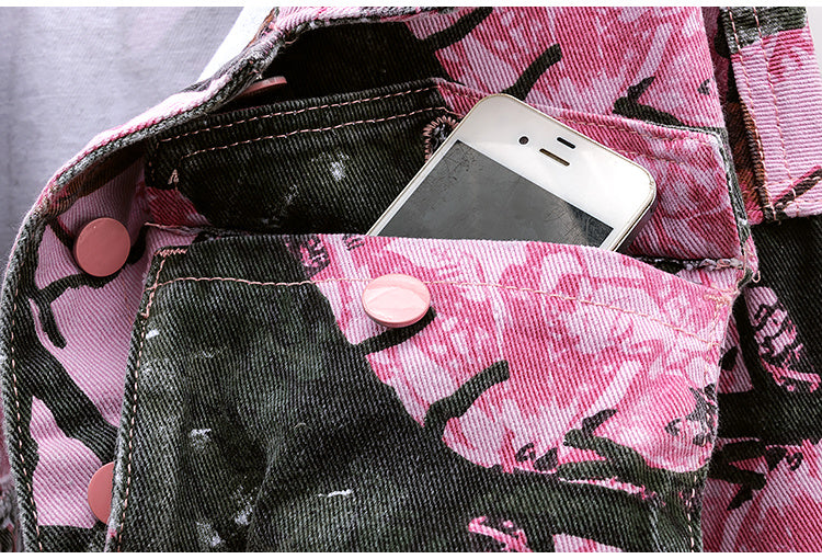 Printed Big Pocket Jacket Cardigan Versatile Casual Top