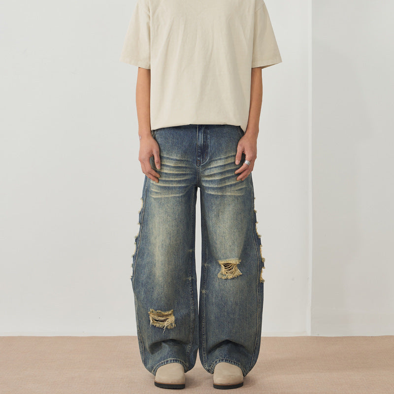 Men's Ripped Wide-leg Jeans