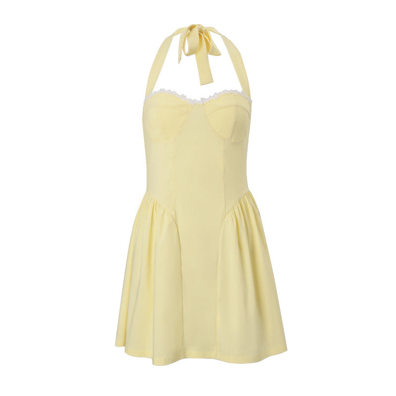 French Waist Trimming Versatile Elegant Halter Dress