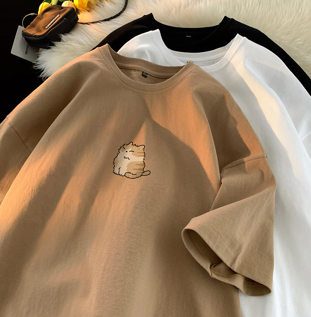 Youth Oversize Versatile Loose Round Neck Half Sleeve