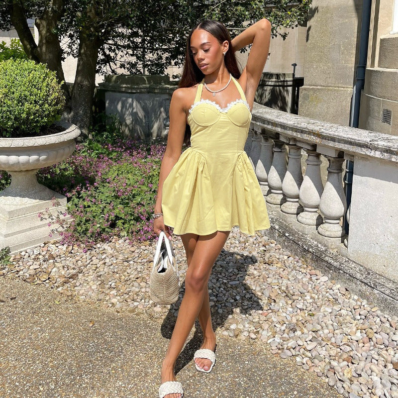 French Waist Trimming Versatile Elegant Halter Dress