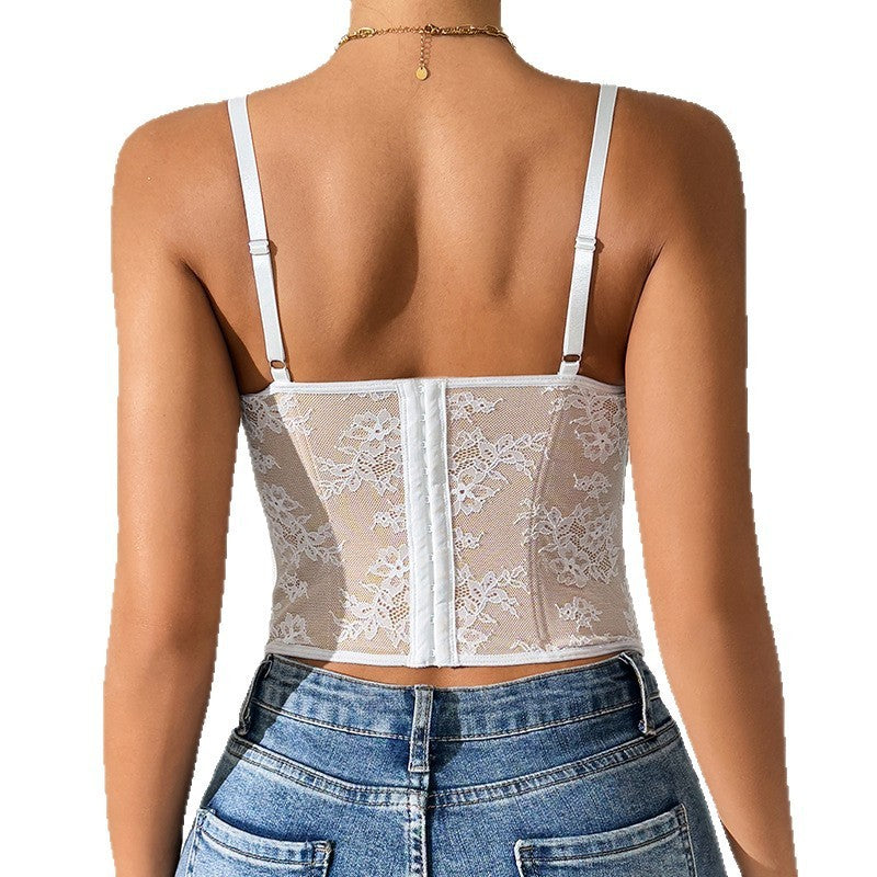 Pure Desire Corset Spaghetti-strap Camisole Top Fishbone Corset Outer Wear